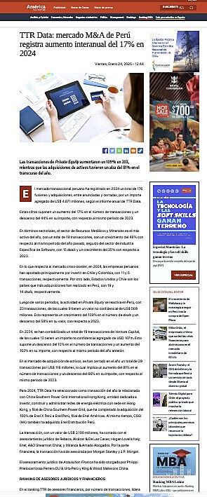 TTR Data: mercado M&A de Per registra aumento interanual del 17% en 2024